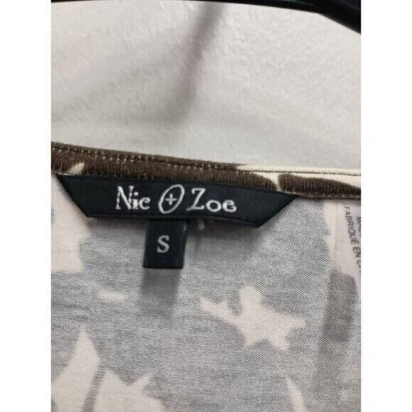 Nic+Zoe Womens Floral Top Small Brown Surplice Jersey Ruched 3/4 Sleeve Y2K - Picture 3 of 6